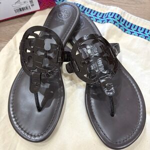 Tory Burch Miller Croco Embossed‎ Brown Leather Thong Sandals Size 9